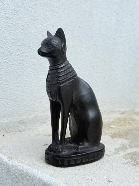 Bastet Statue – Gypsum with Basalt, Handcrafted in Egypt