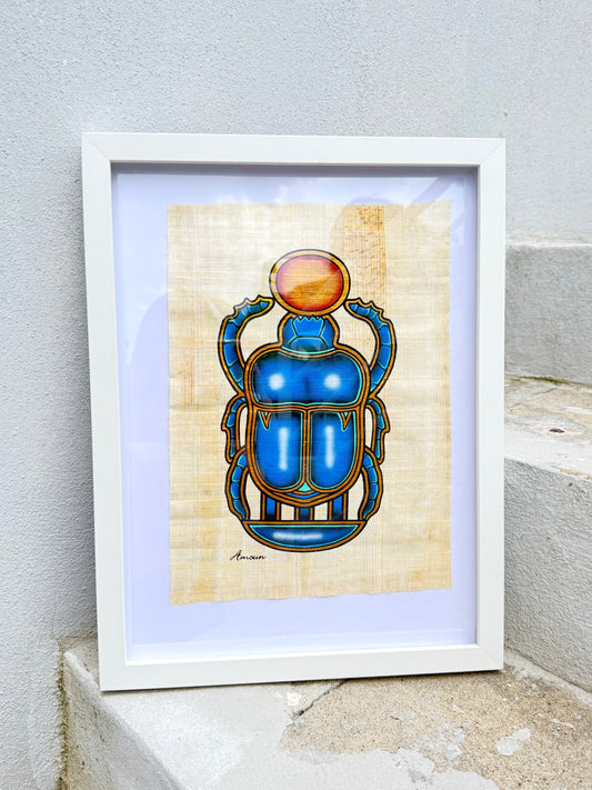 Egyptian Papyrus – Sacred Scarab with Sun Disk