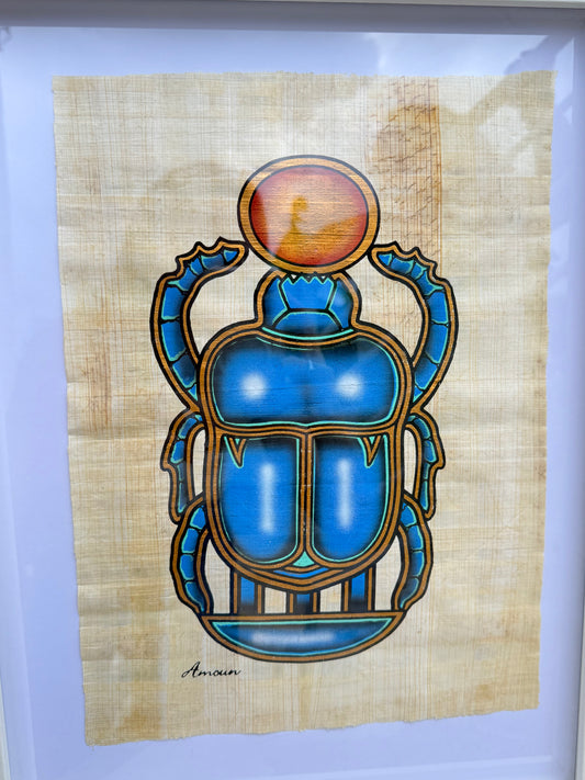 Egyptian Papyrus – Sacred Scarab with Sun Disk