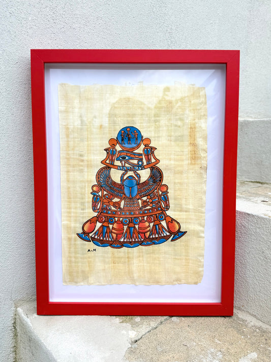 Egyptian Papyrus – Winged Scarab with Eye of Horus