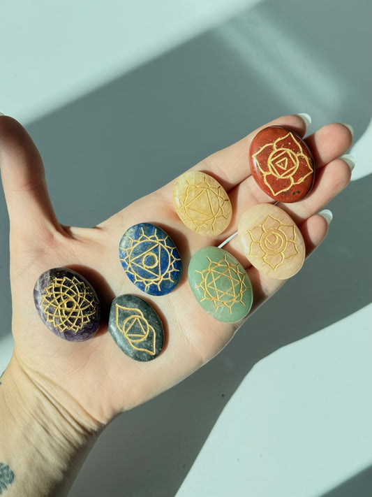 Seven Chakra Engraved Stones Set