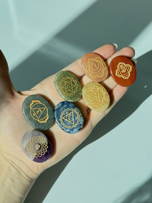 Seven Chakra Engraved Stones Set