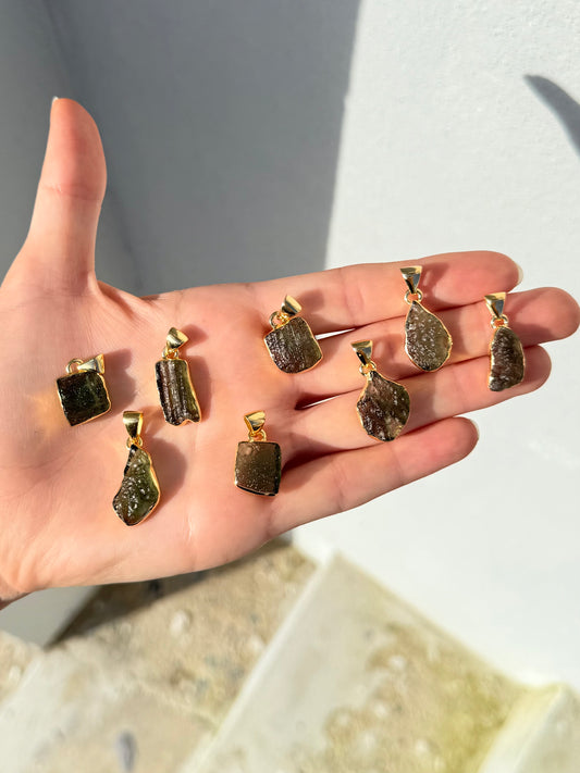 Moldavite Pendant ( Silver 925 - Platted 18k Gold )