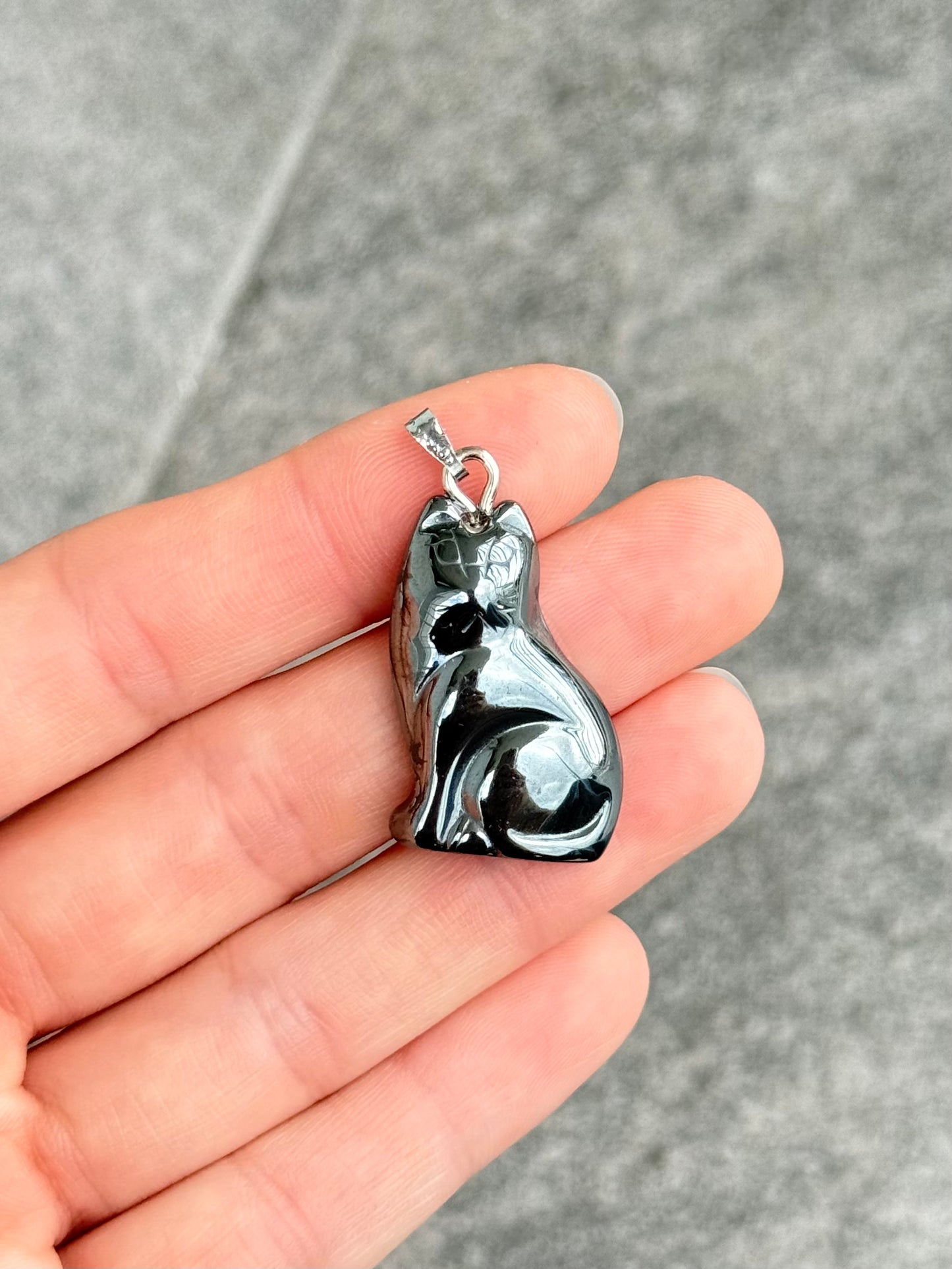 Hematite Cat Pendant