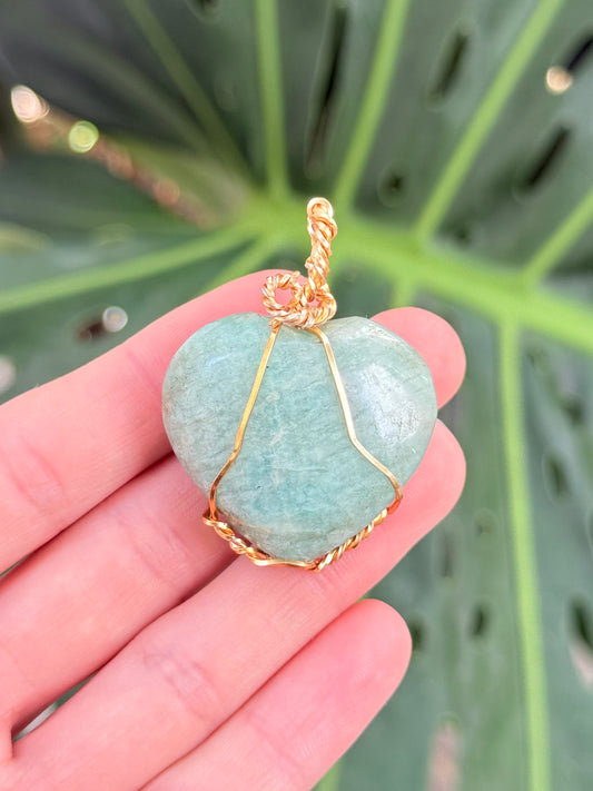 Amazonite Heart Pendant ( Gold Wire )