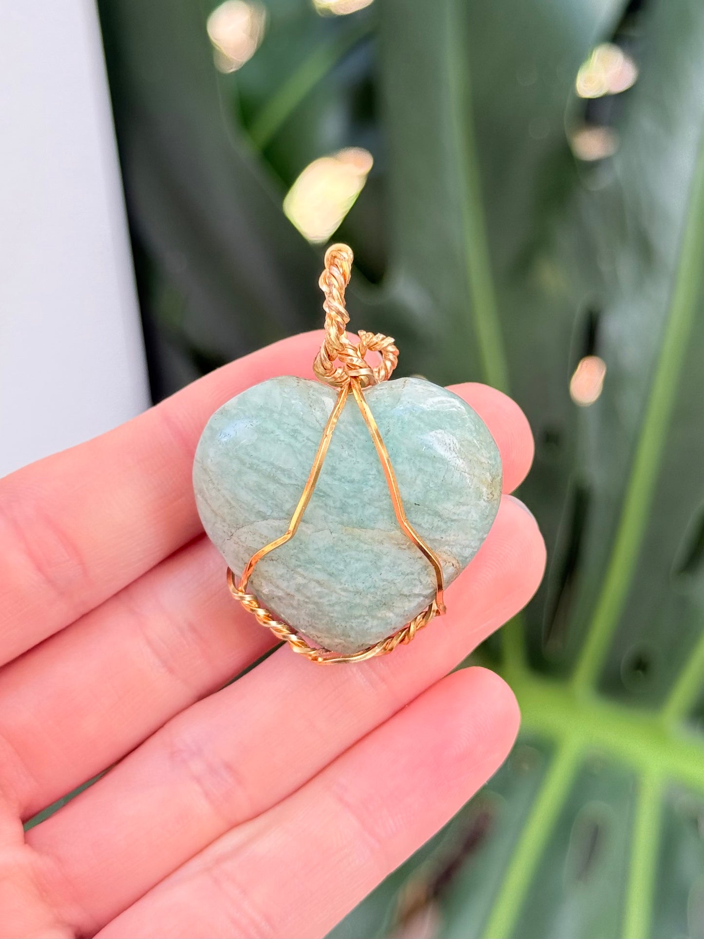 Amazonite Heart Pendant ( Gold Wire )