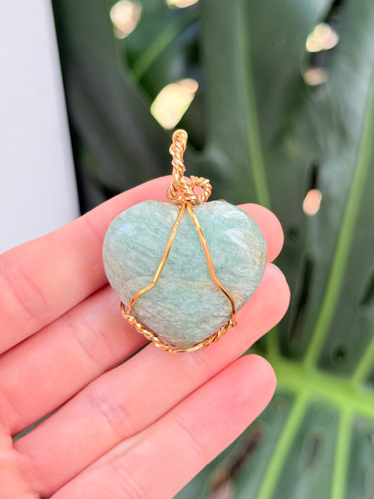 Amazonite Heart Pendant ( Gold Wire )