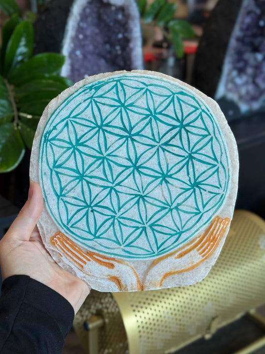 Egyptian Alabaster Flower of Life Slab / Placa de Alabastro Egipcio Flor de la Vida