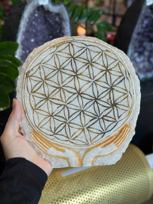 Egyptian Alabaster Flower of Life Slab / Placa de Alabastro Egipcio Flor de la Vida