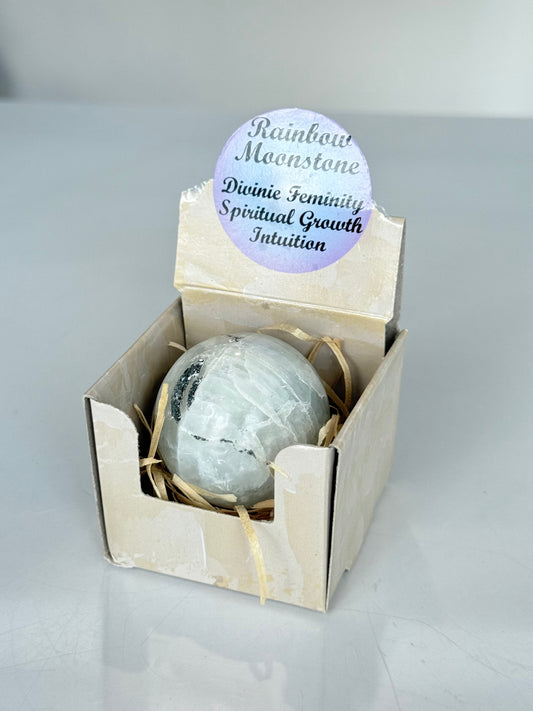 Rainbow Moonstone Sphere Box / Cajita con Esfera de Piedra Luna Arcoíris
