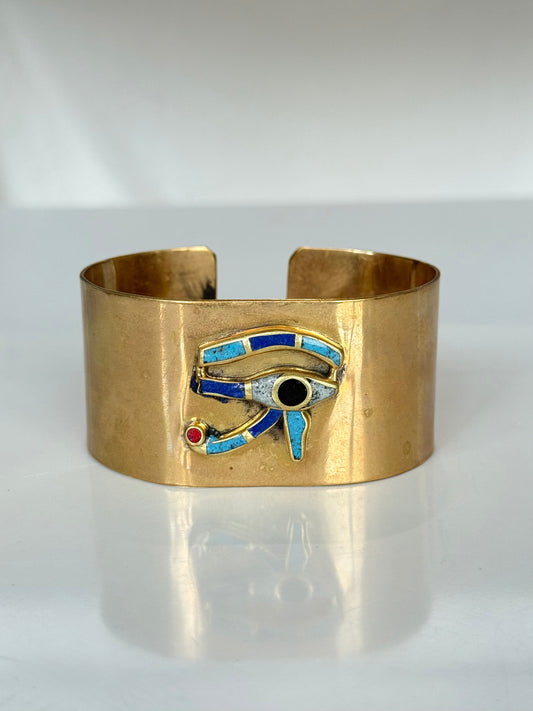 Ojo de Horus Stone Cuff ( Brass )
