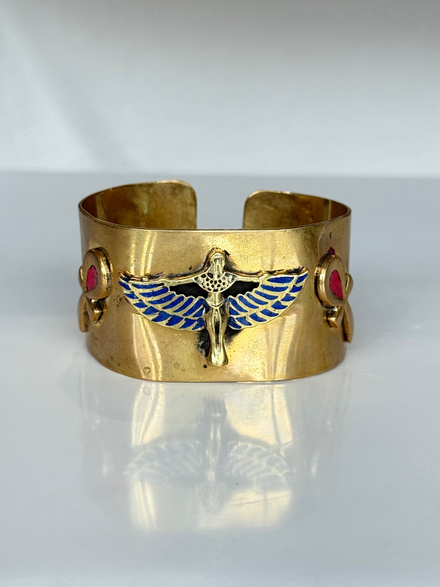 Isis/ Ankh Stone Cuff ( Brass )