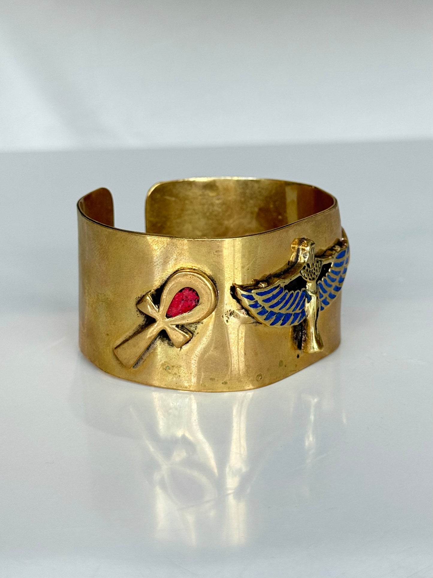 Isis/ Ankh Stone Cuff ( Brass )