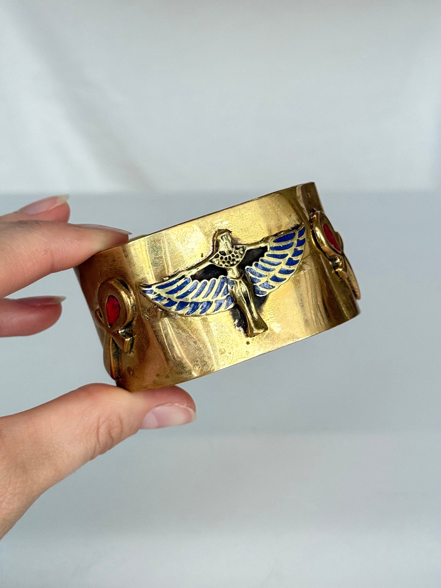 Isis/ Ankh Stone Cuff ( Brass )