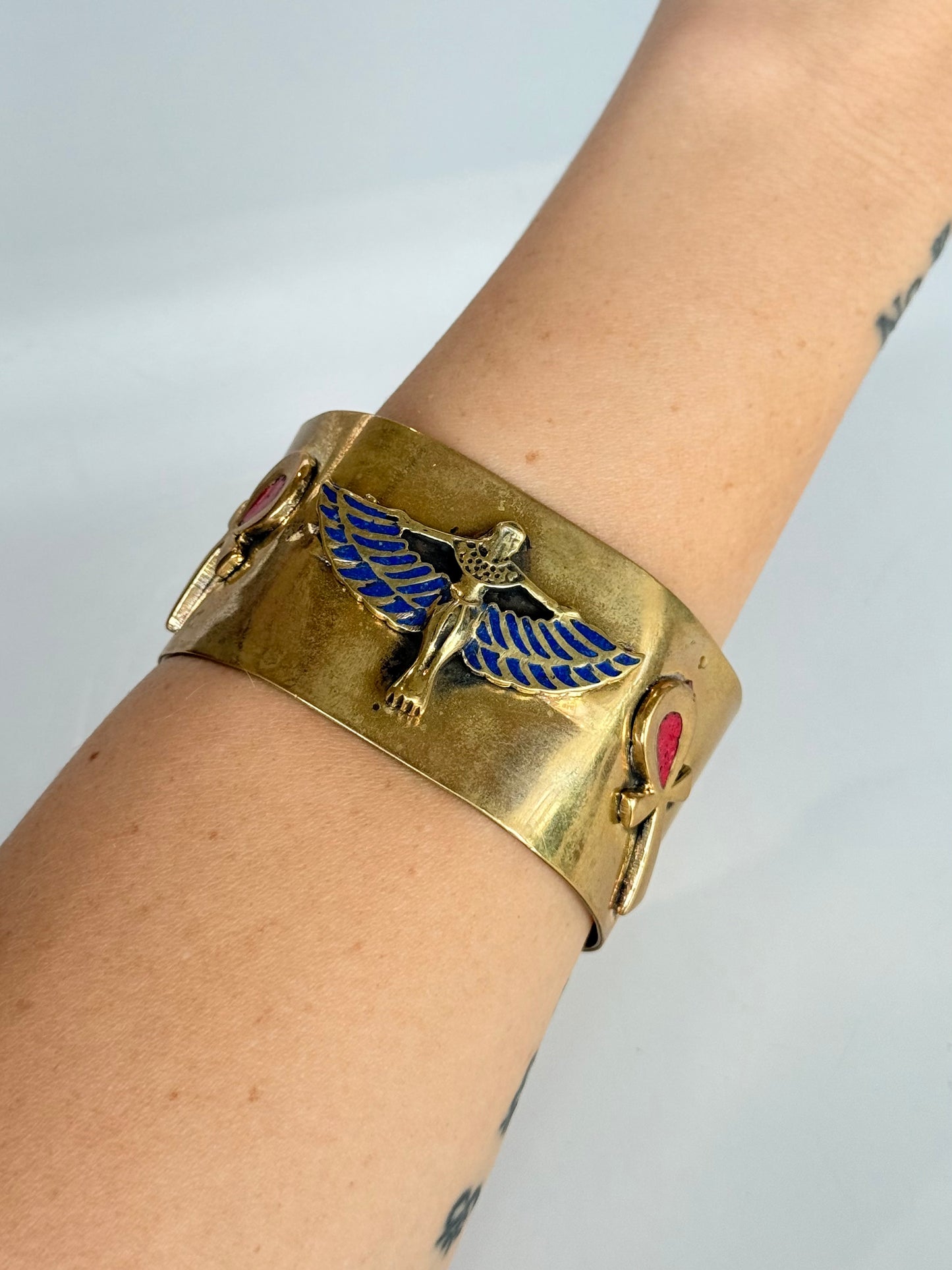 Isis/ Ankh Stone Cuff ( Brass )