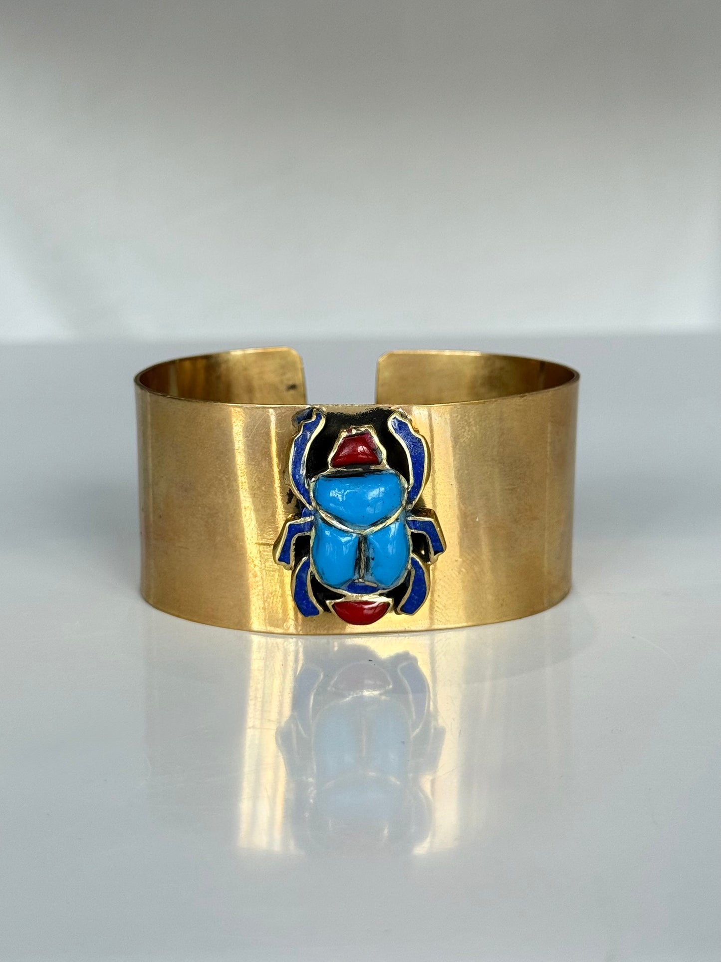 Scarab Stone Cuff ( Brass )