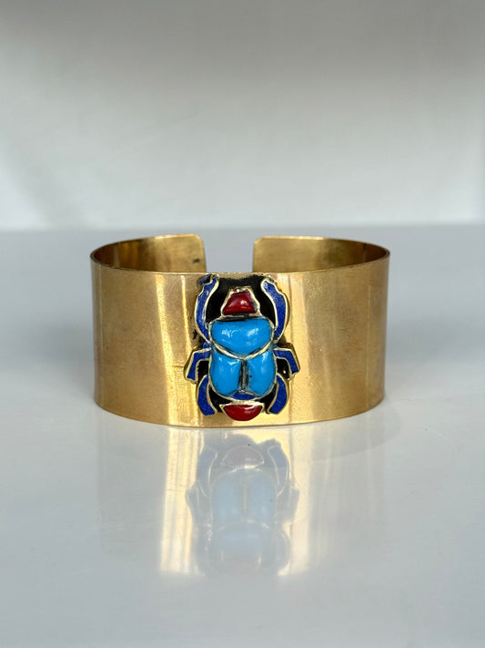 Scarab Stone Cuff ( Brass )