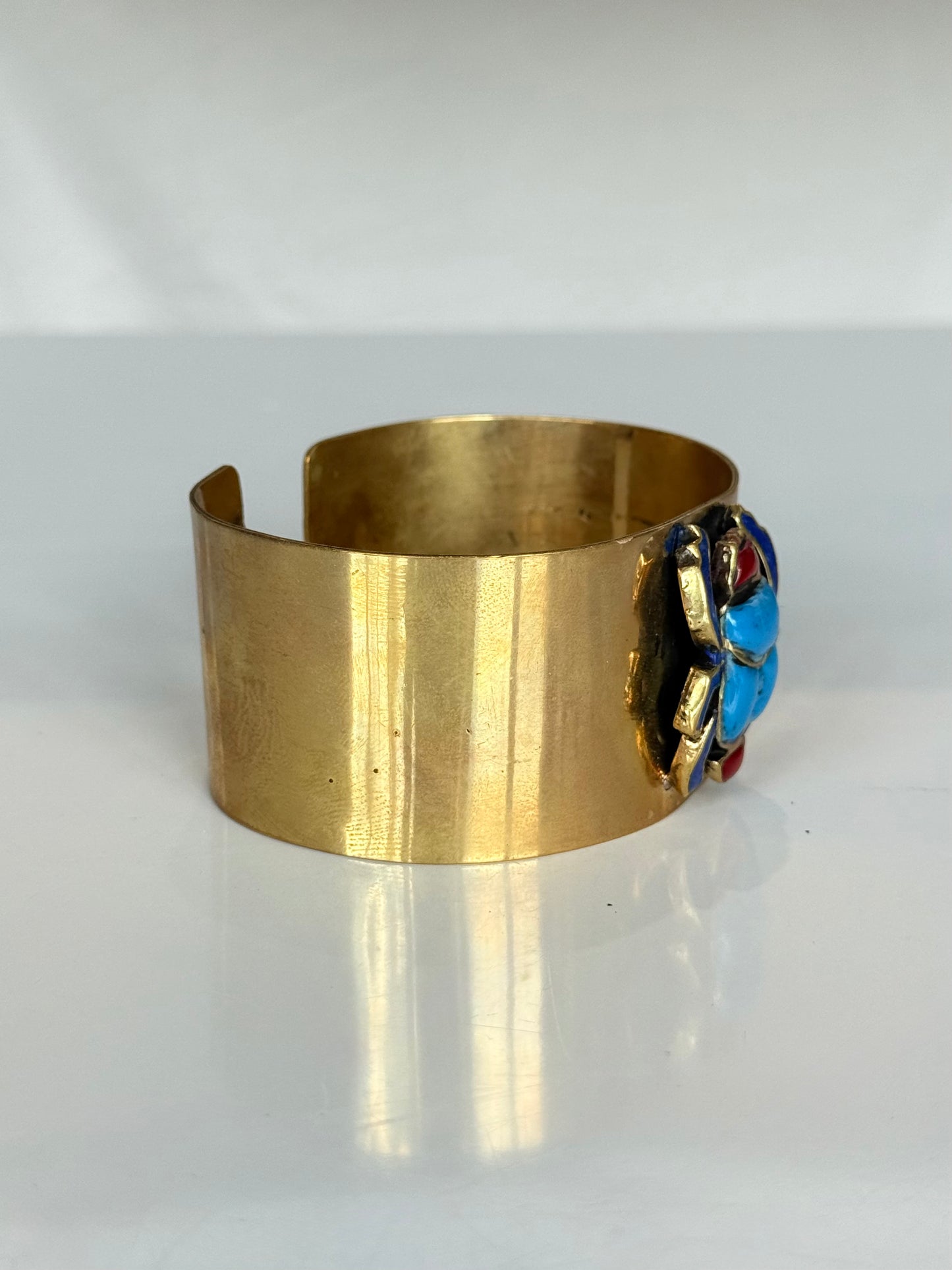Scarab Stone Cuff ( Brass )