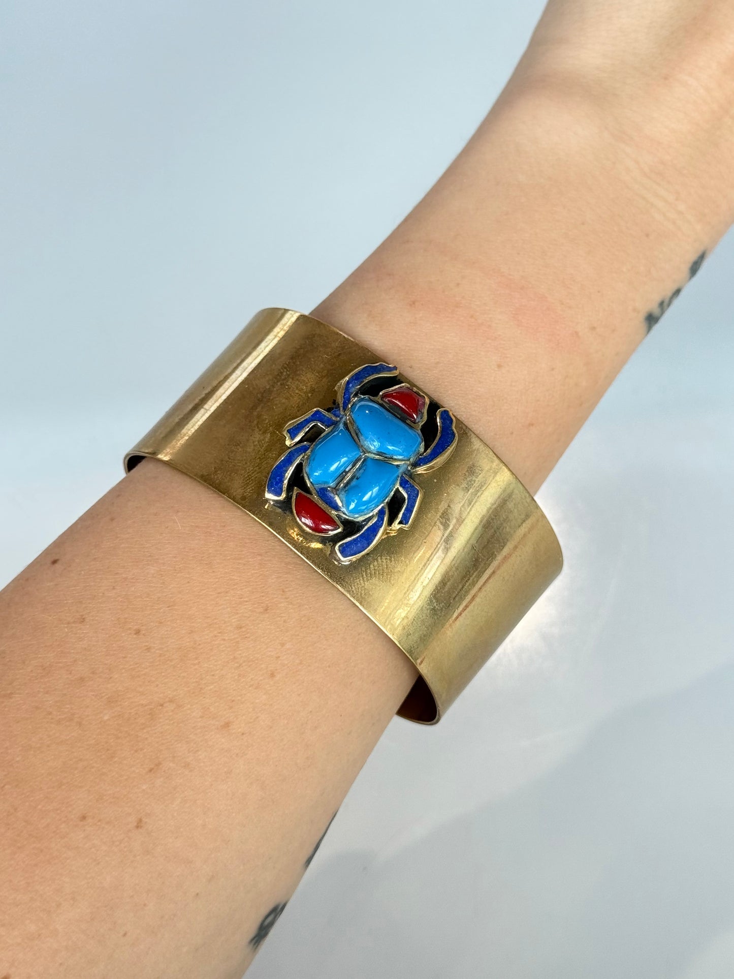 Scarab Stone Cuff ( Brass )