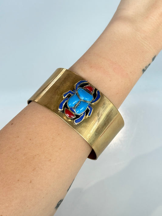 Scarab Stone Cuff ( Brass )