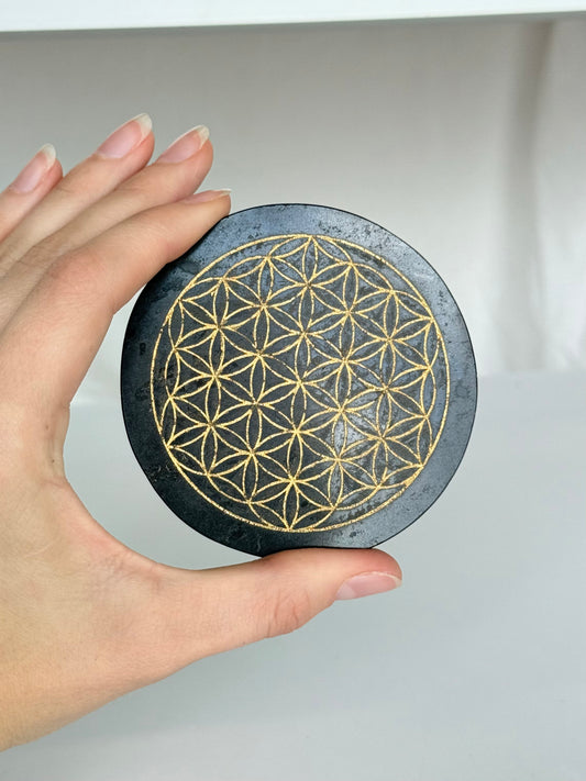 Black Tourmaline - Flower Of Life Plate