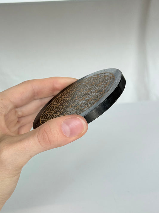 Black Tourmaline - Flower Of Life Plate
