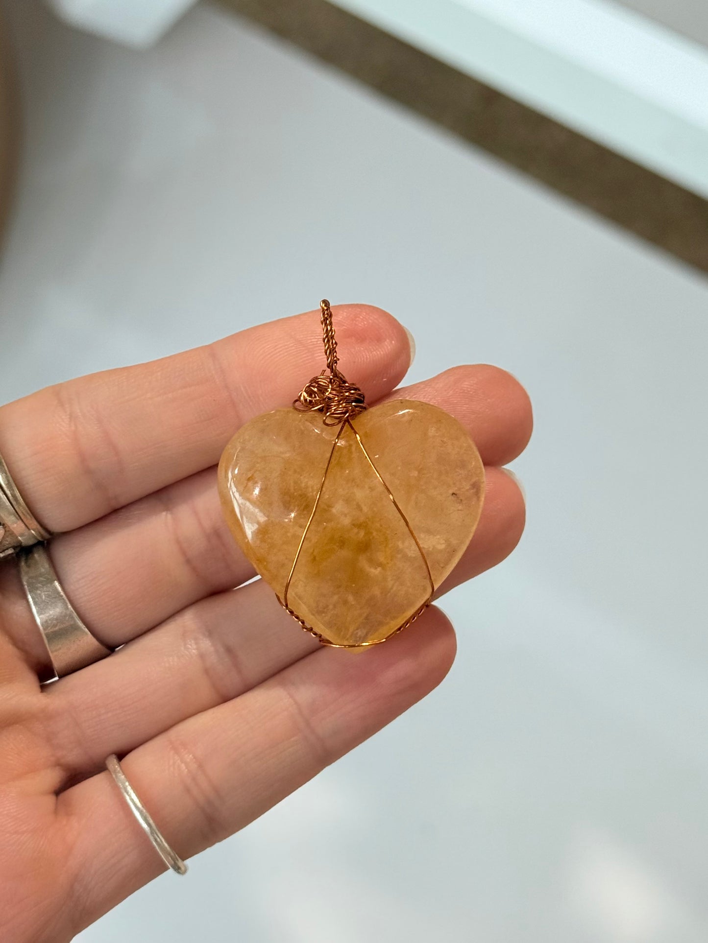 Golden Healer Quartz Heart Pendant ( Copper Wire )