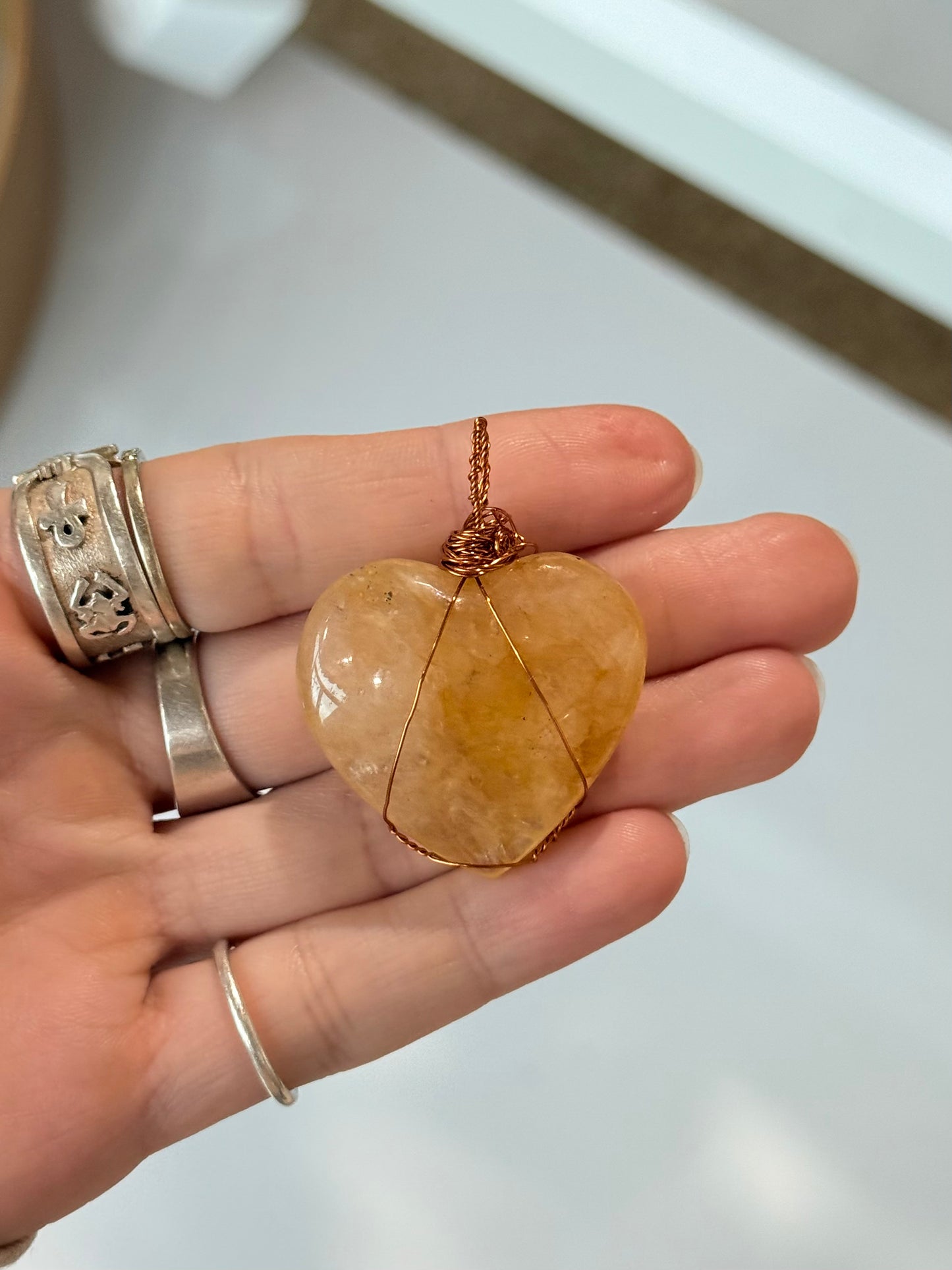Golden Healer Quartz Heart Pendant ( Copper Wire )