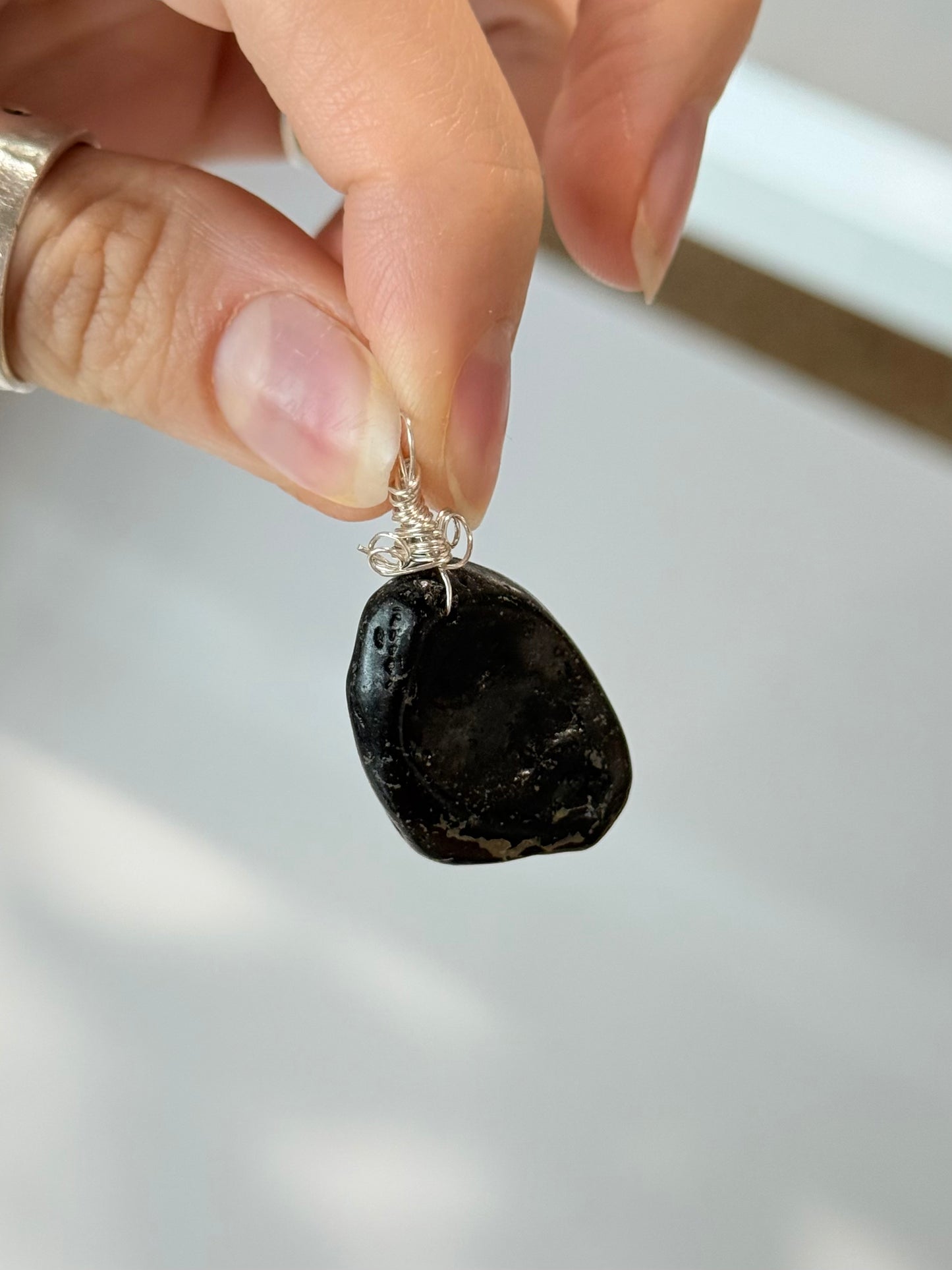 Black Tektite Pendant ( Silver 925 Wire )