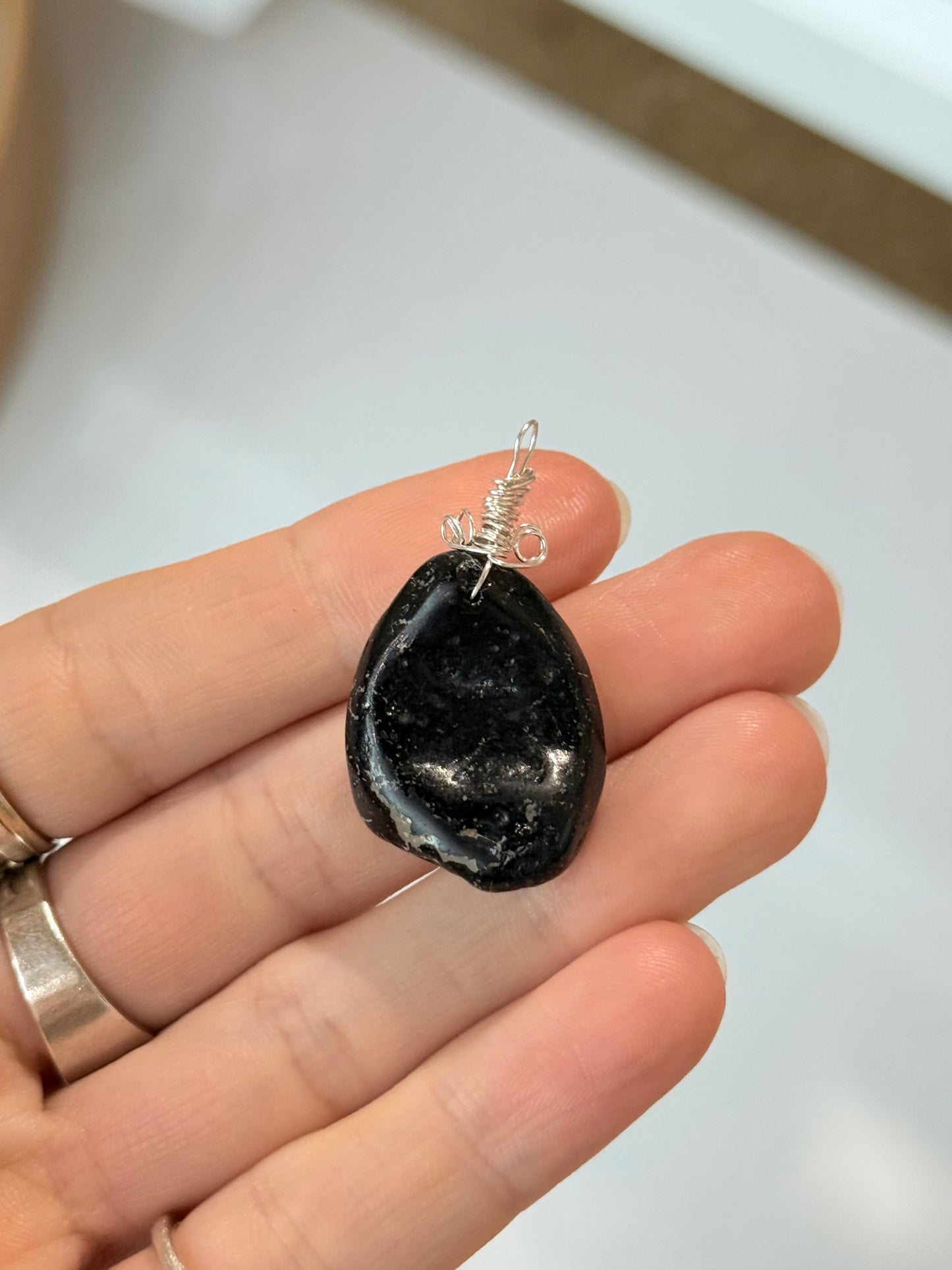 Black Tektite Pendant ( Silver 925 Wire )