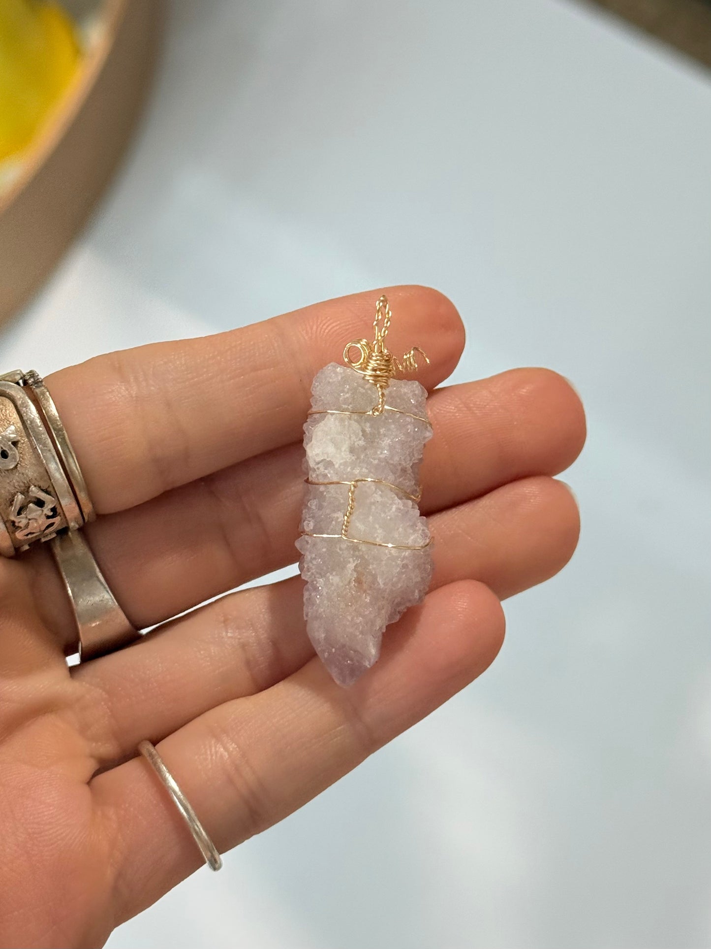 Smoky Spirit Quartz Pendant ( Silver platted Gold Wire )