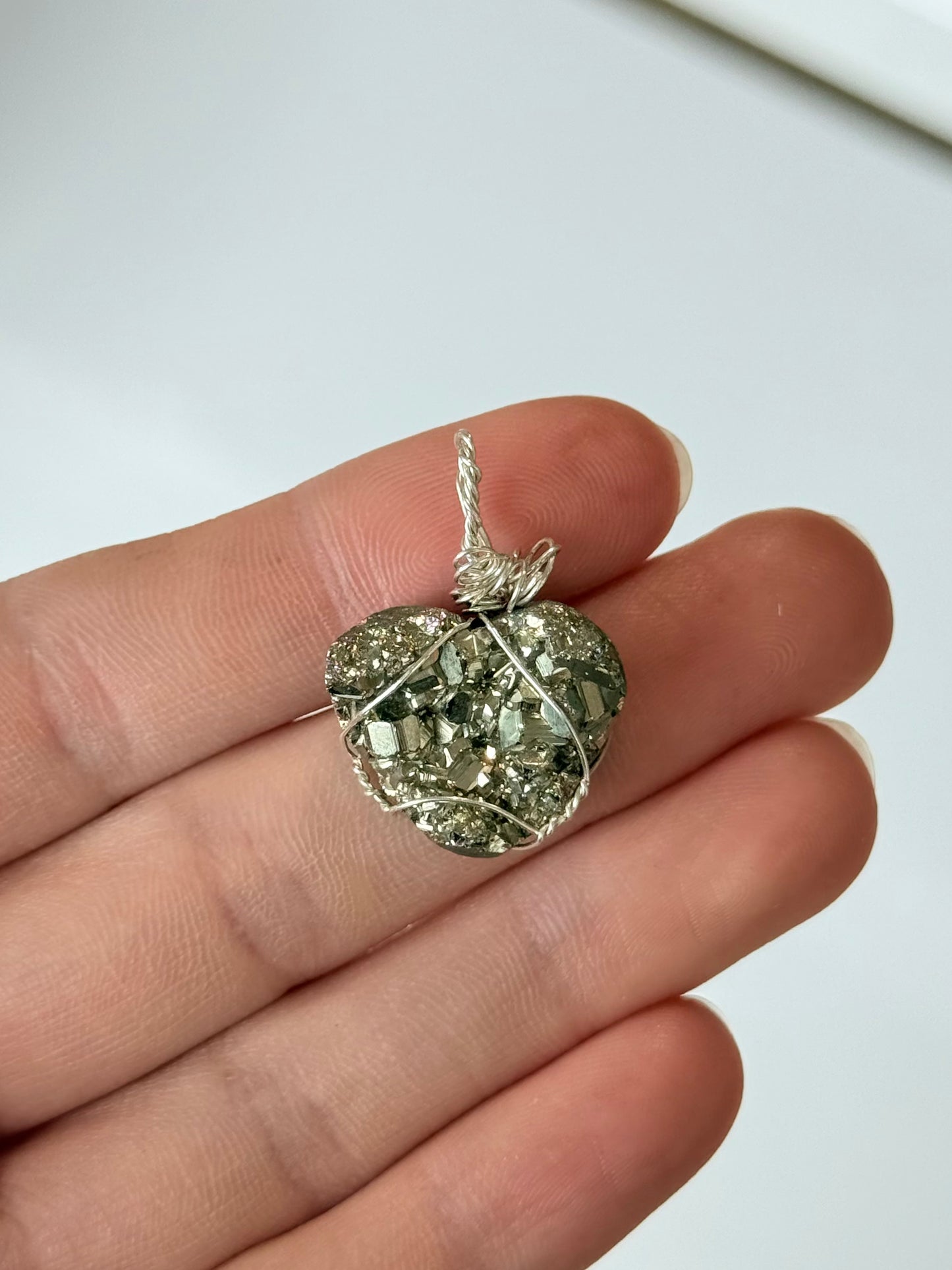 Pyrite Heart Pendant ( Silver 925 Wire )