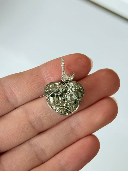 Pyrite Heart Pendant ( Silver 925 Wire )