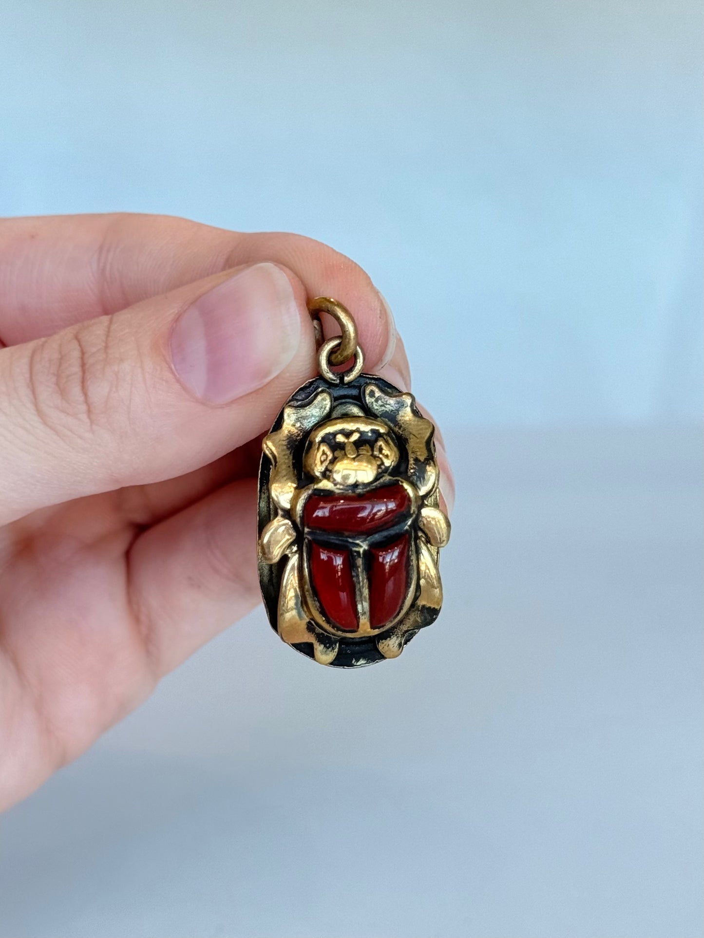 Scarab Pendant ( Brass ) Red