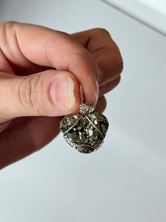 Pyrite Heart Pendant ( Silver 925 Wire )