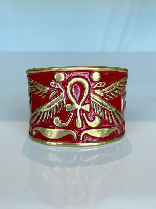 Ankh Egyptian Cuff ( Brass ) Red