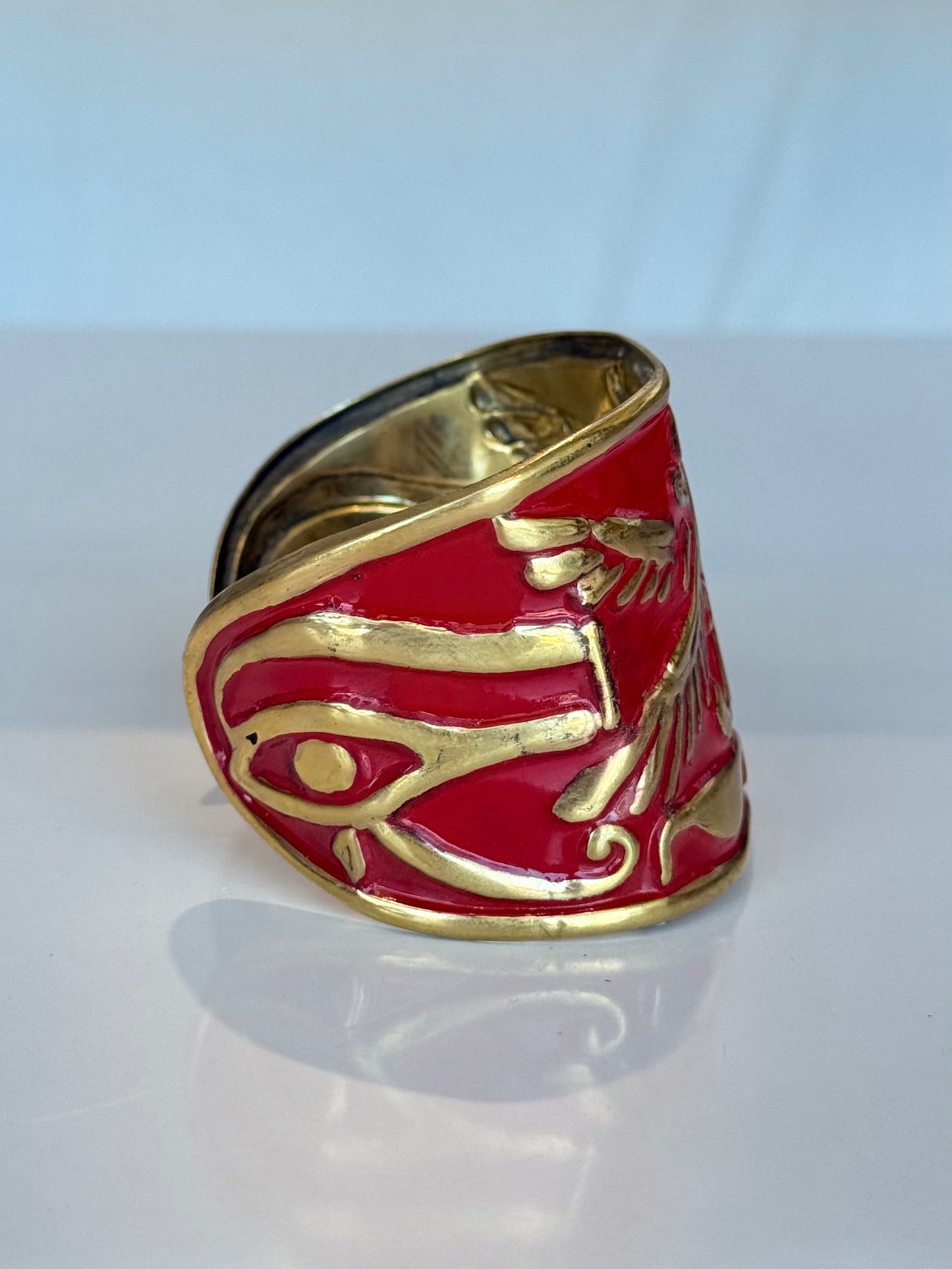 Ankh Egyptian Cuff ( Brass ) Red