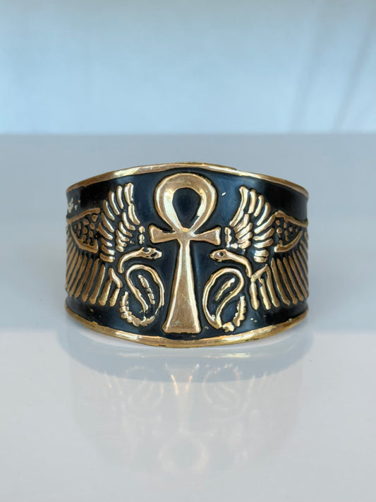 Ankh Egyptian Cuff ( Brass ) Black