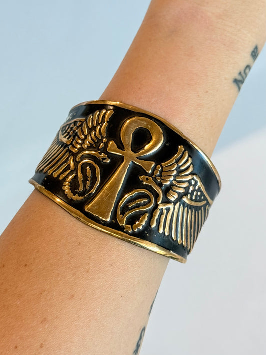 Ankh Egyptian Cuff ( Brass ) Black