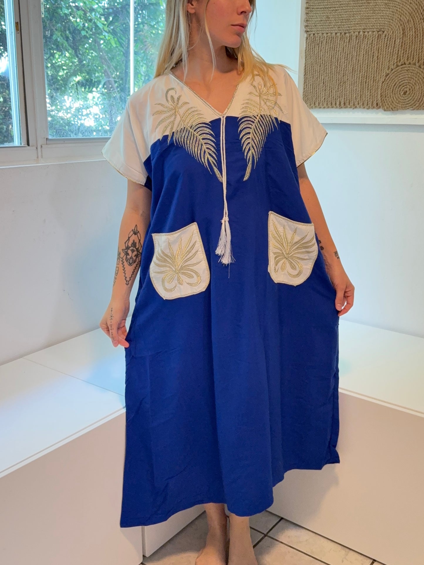 Blue & White Short Sleeve 100% Cotton Dress