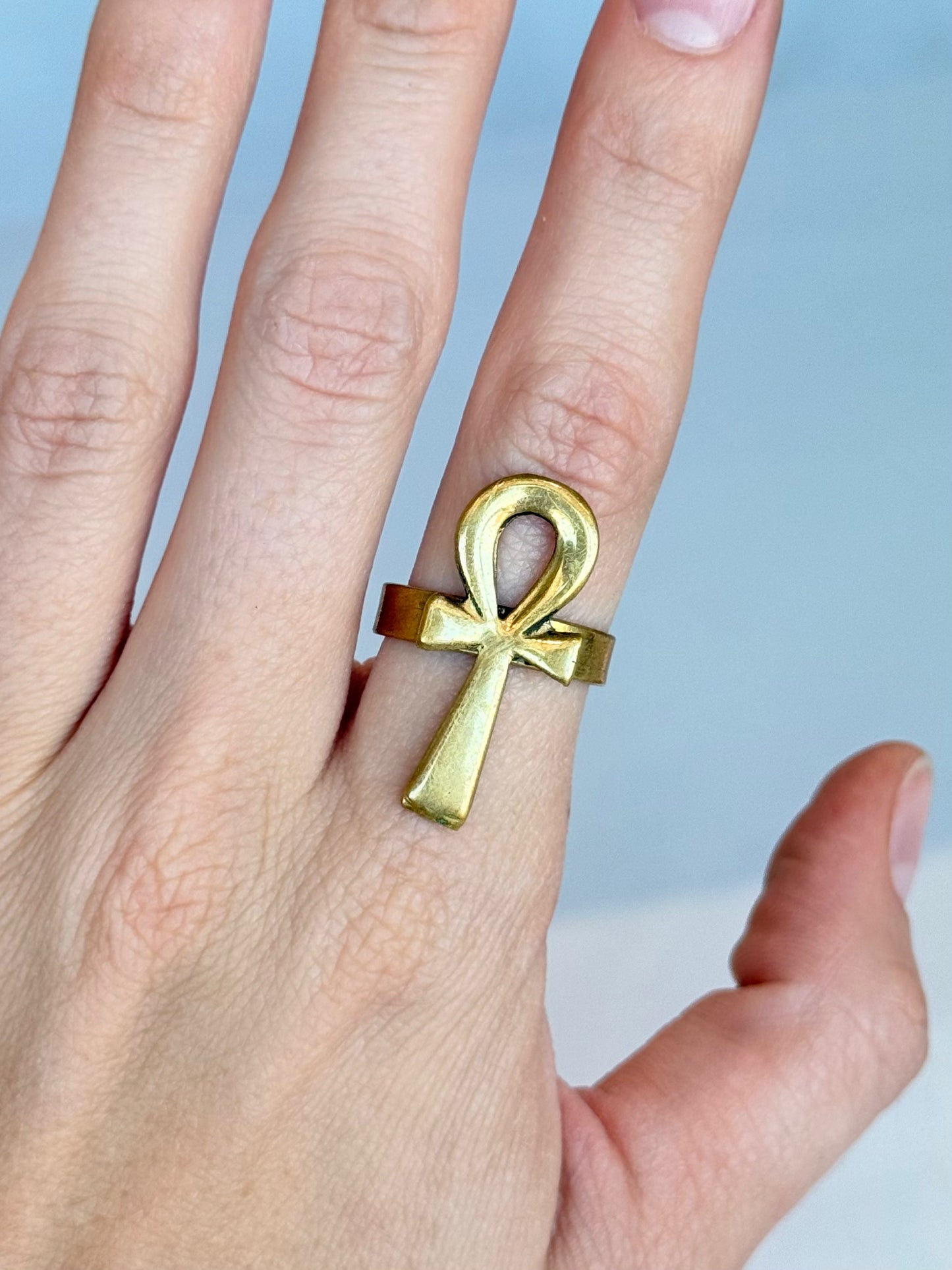 Ankh Ring ( Adjustable Size ) Brass
