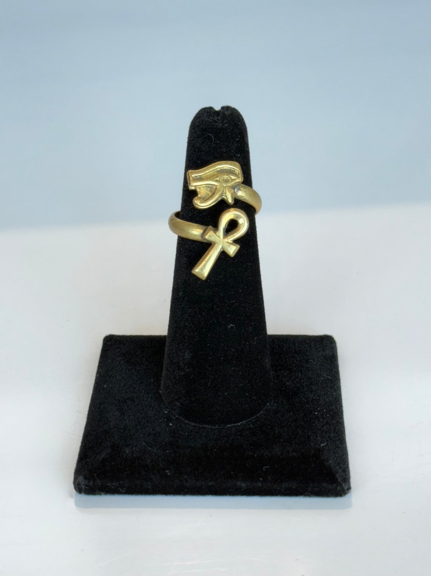 Ankh and Ojo de Horus Ring ( Adjustable Size ) Brass