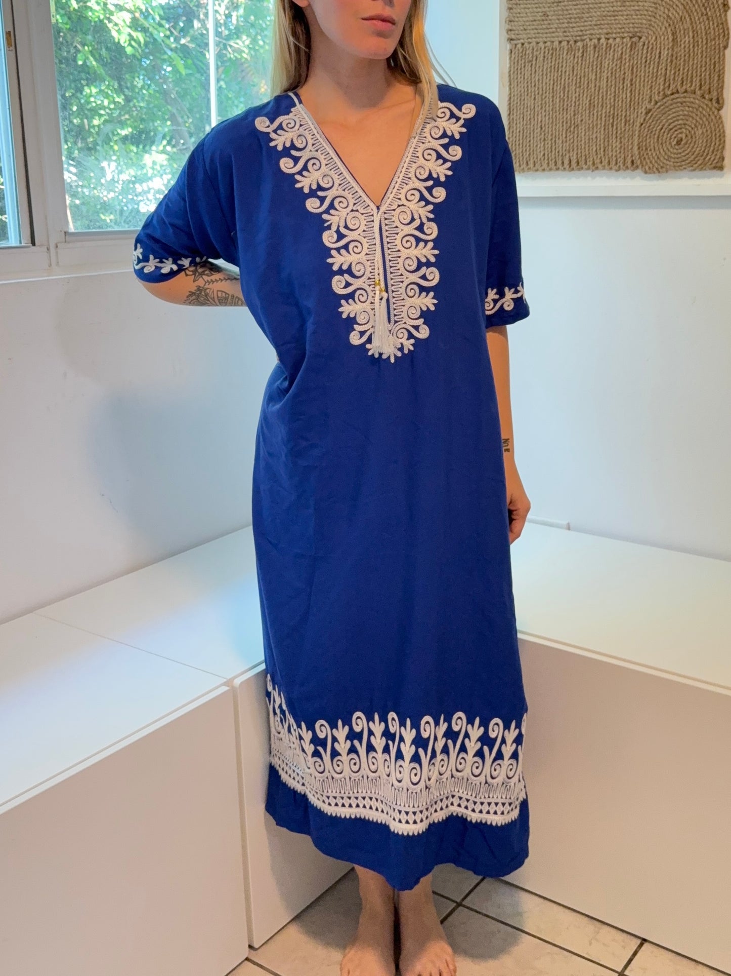Blue Short Sleeve 100% Cotton Dress
