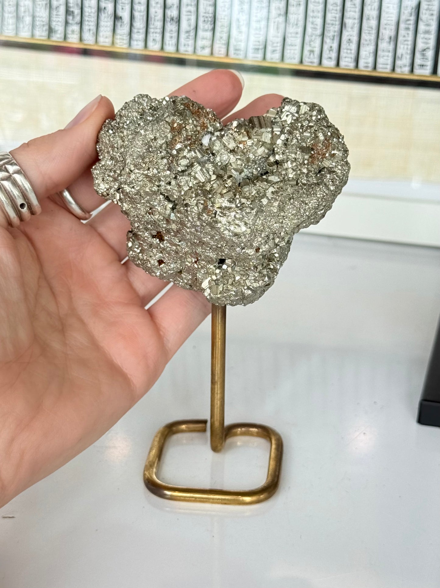 Raw Pyrite on Gold Stand / Pirita en Bruto sobre Base Dorada