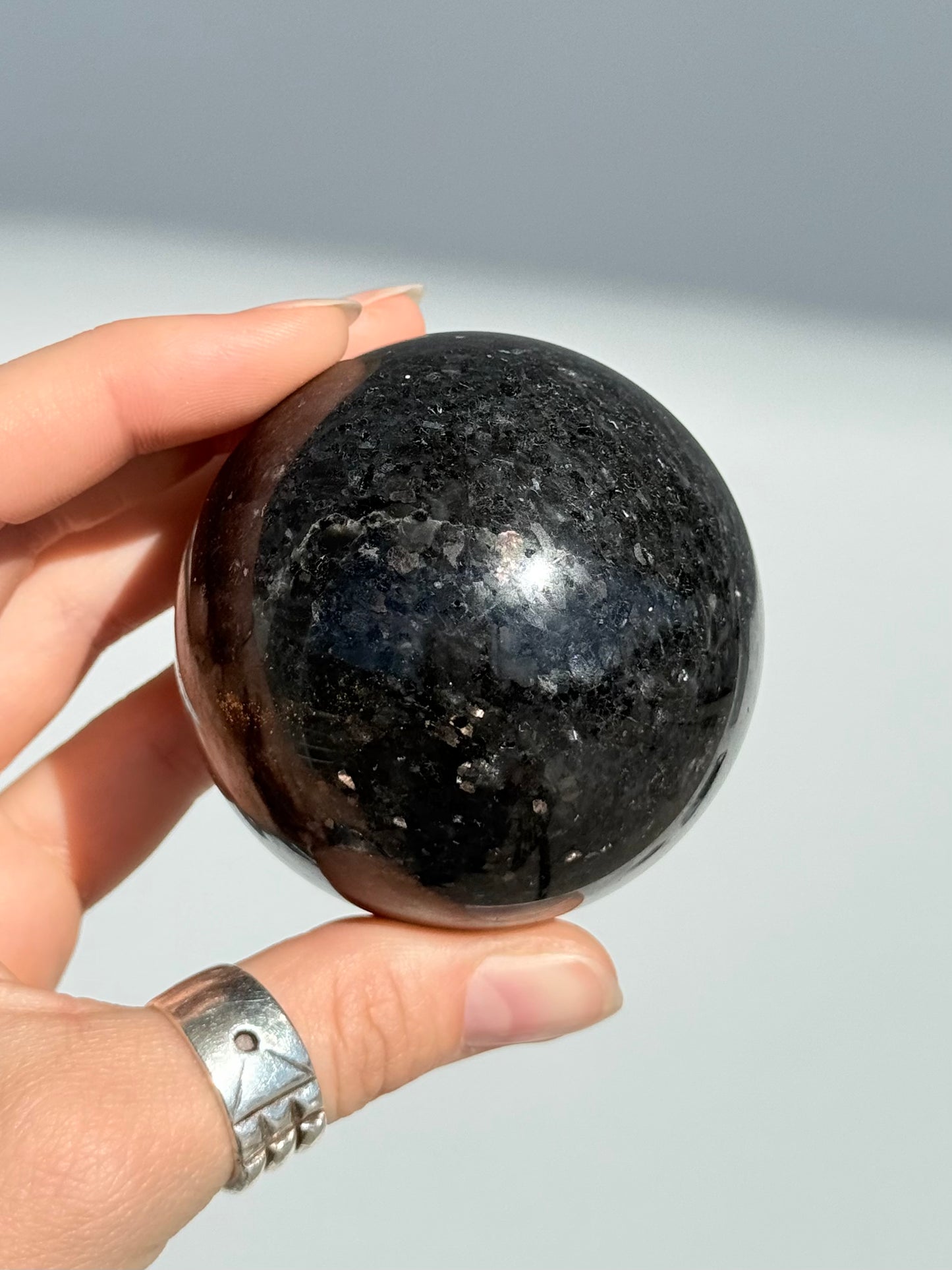 Indian Nuummite ( Black Arfvedsonite ) Sphere