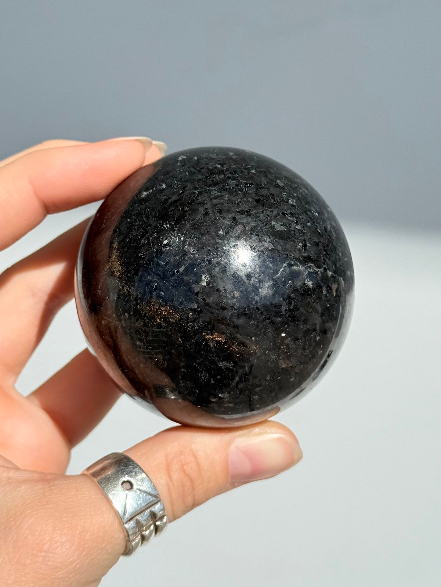 Indian Nuummite ( Black Arfvedsonite ) Sphere