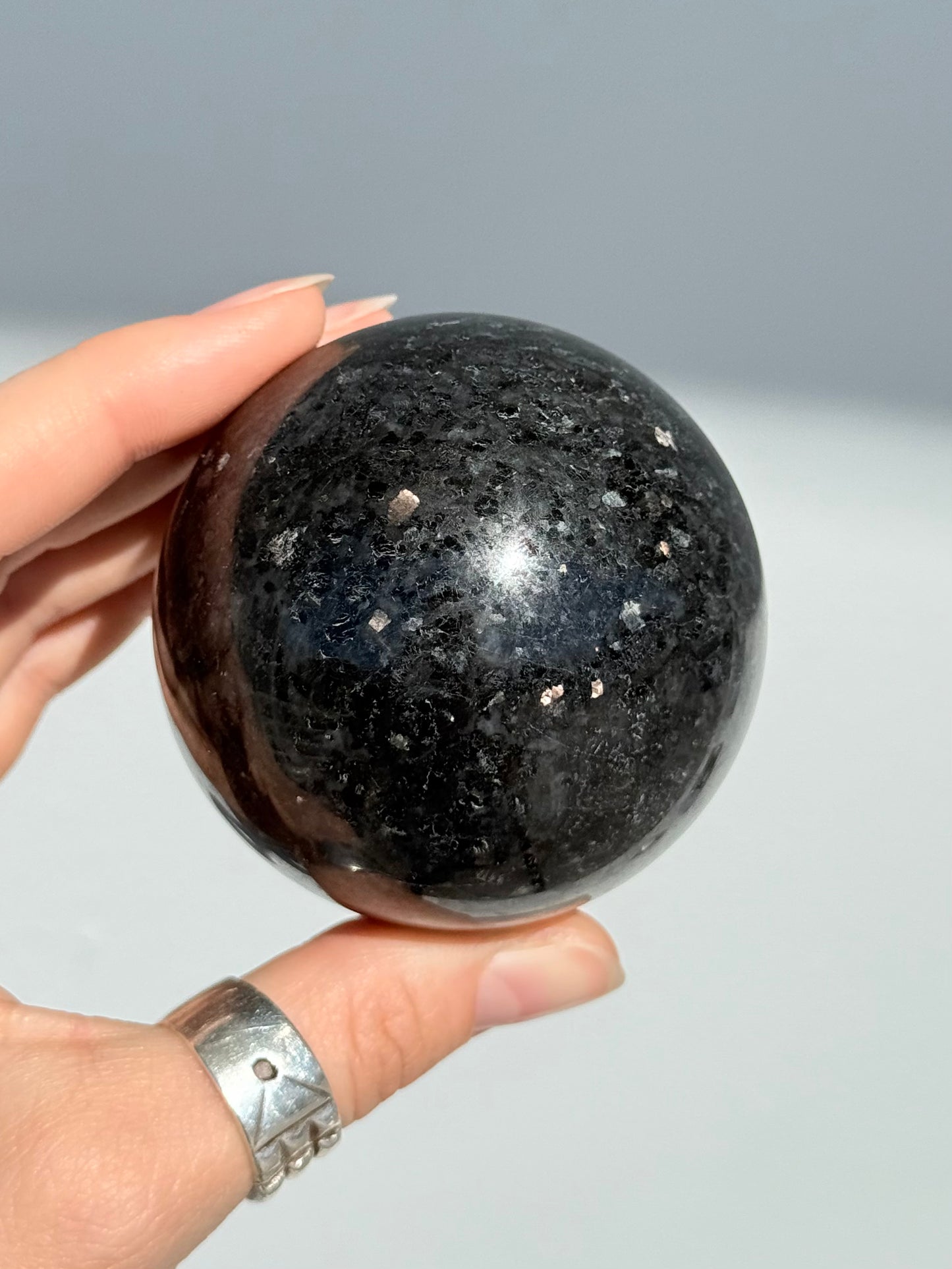 Indian Nuummite ( Black Arfvedsonite ) Sphere