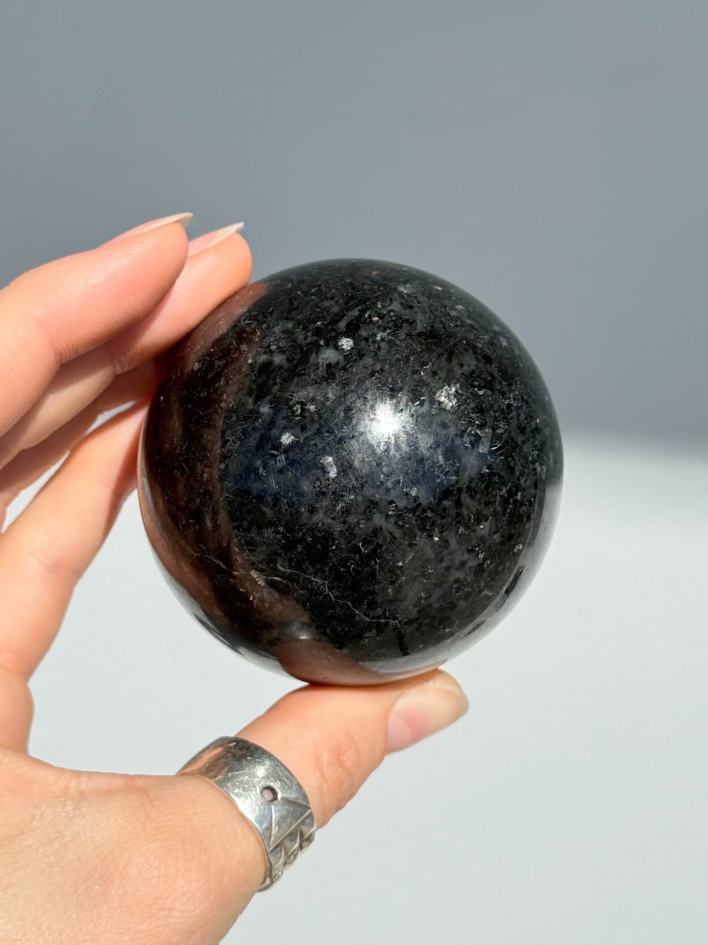 Indian Nuummite ( Black Arfvedsonite ) Sphere