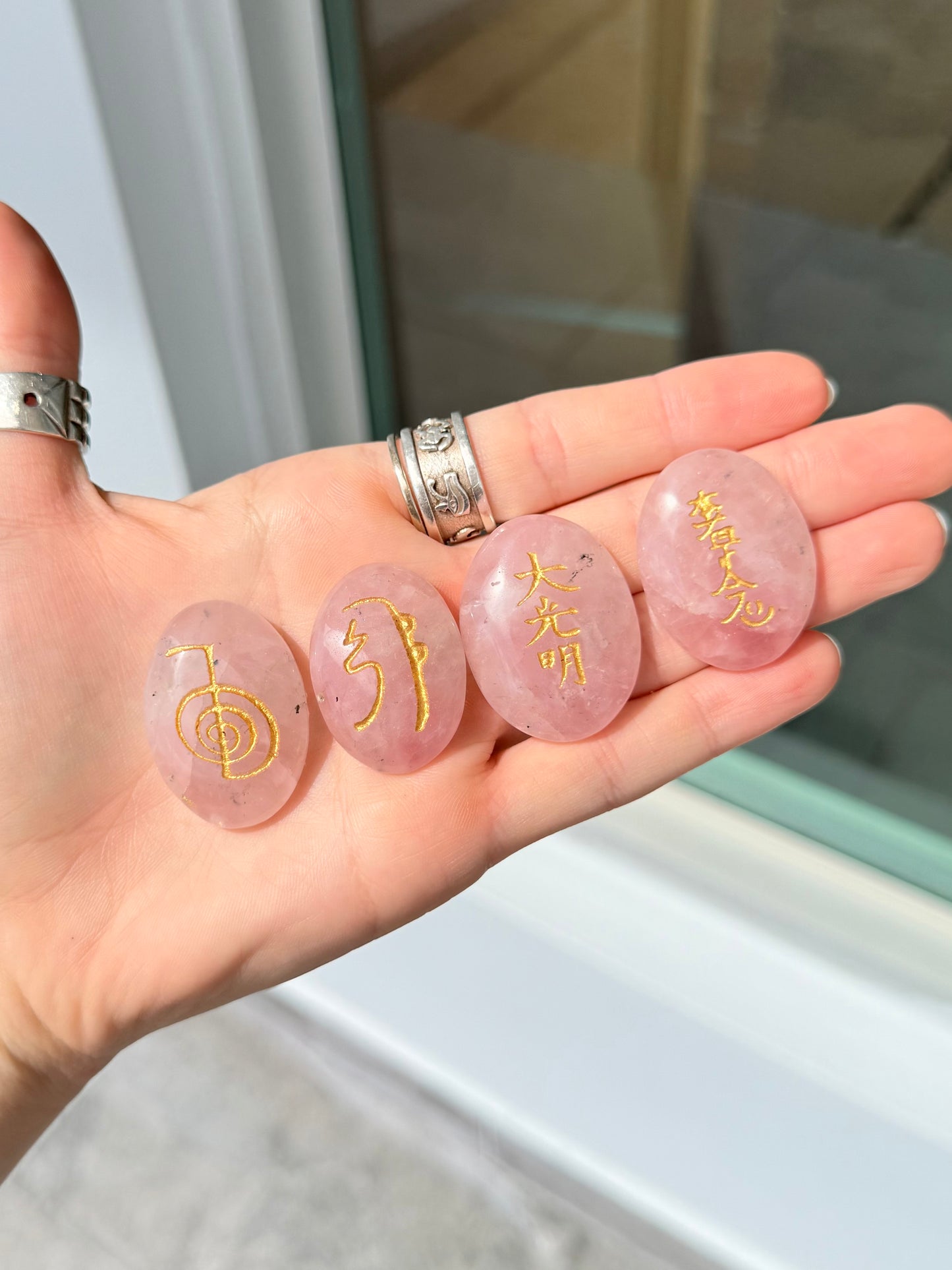 Reiki Symbols Engraved in Rose Quartz Set