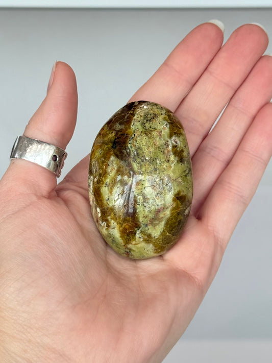 Green Opal In Matrix Freeform Palm Stone ( Madagascar )